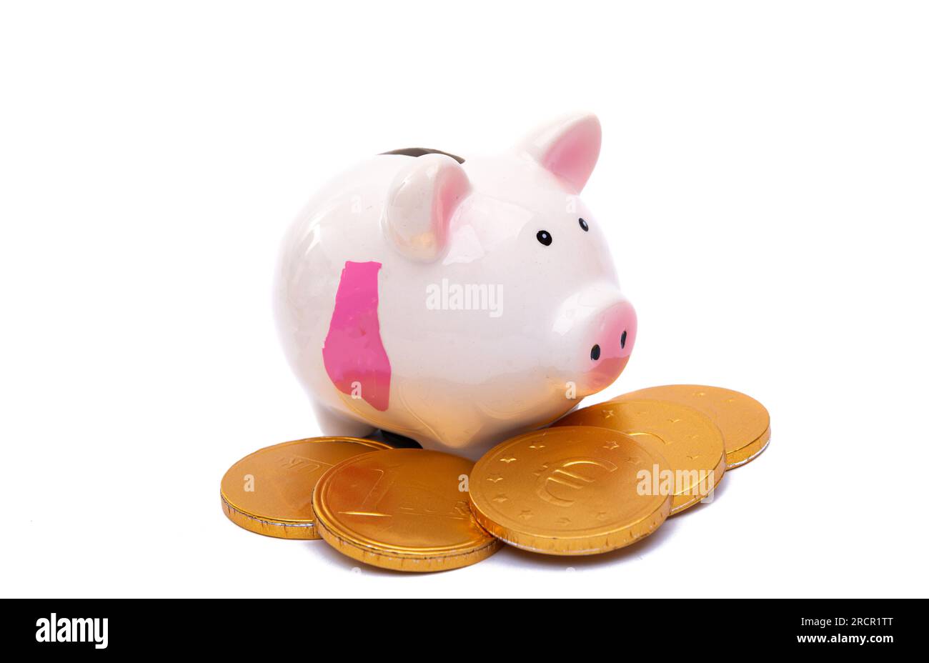 piggy bank with golden coins isolated on white background Stock Photo ...
