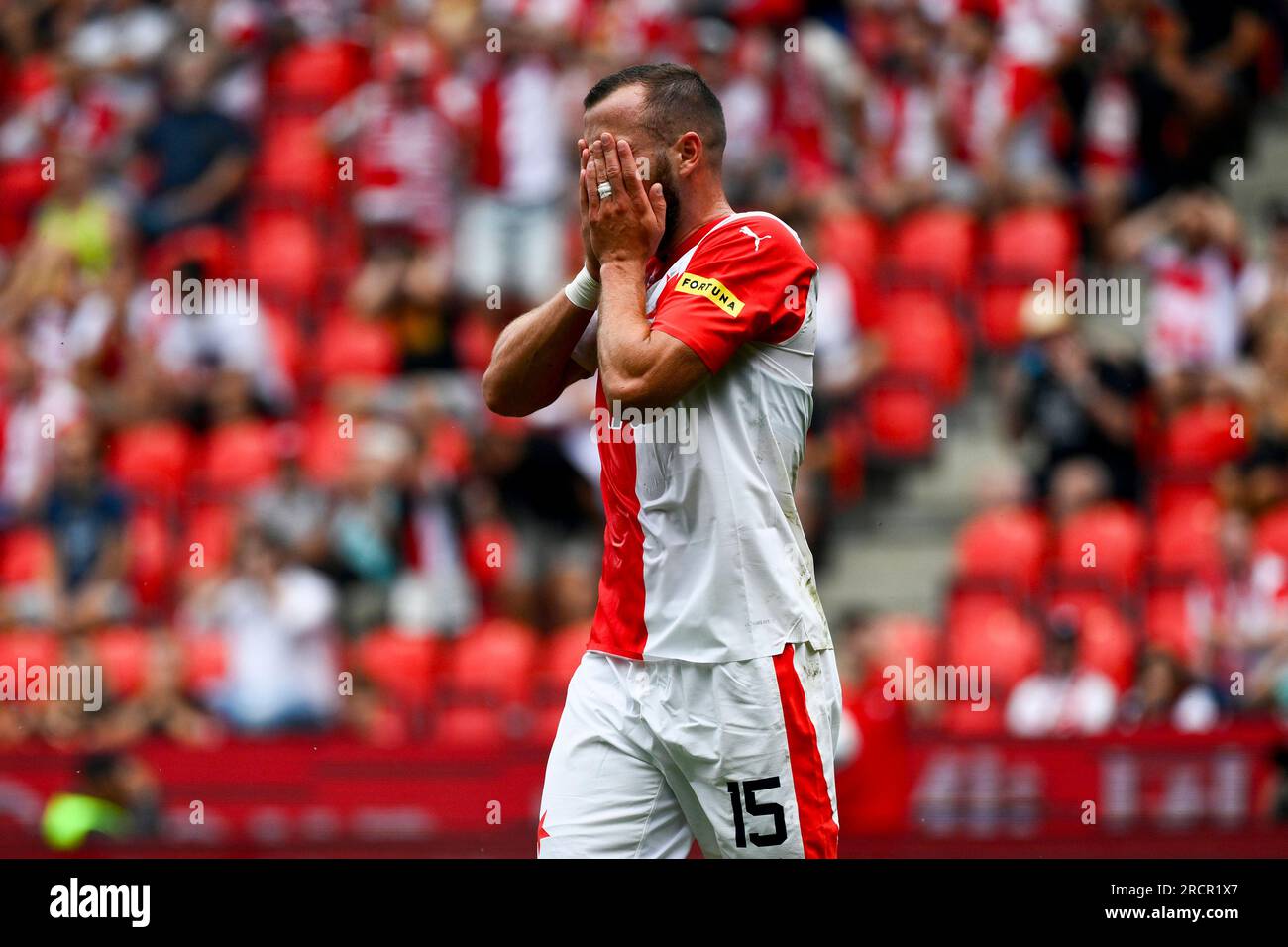 Prague, Czech Republic. 27th May, 2023. Vaclav Jurecka, soccer player of  Slavia scored four goals during the match Slavia Praha, vs 1. FC Slovacko  in Prague, Czech Republic, May 27, 2023. Jurecka celebrates goal. Credit:  Michal Krumphanzl/CTK Photo