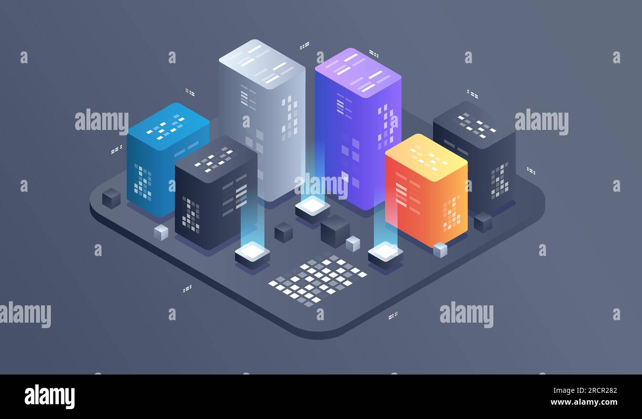 Isometric Digital Technology Web Banner. BIG DATA Machine Learning ...