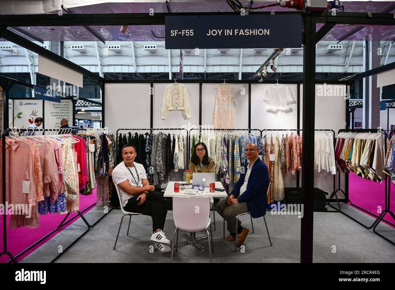 Joy in Fashion Exhibitor at Source Fashion, fashion exhibition featuring China Trendy Fashion & Luxury Brands, jewelry and accessories is held at London Olympia in London, UK. - 16 July 2023. Credit: See Li/Picture Capital/Alamy Live News Stock Photo