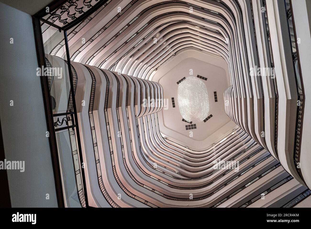 Many floors in the hotel, inside view. Many levels. Hotel Golden City