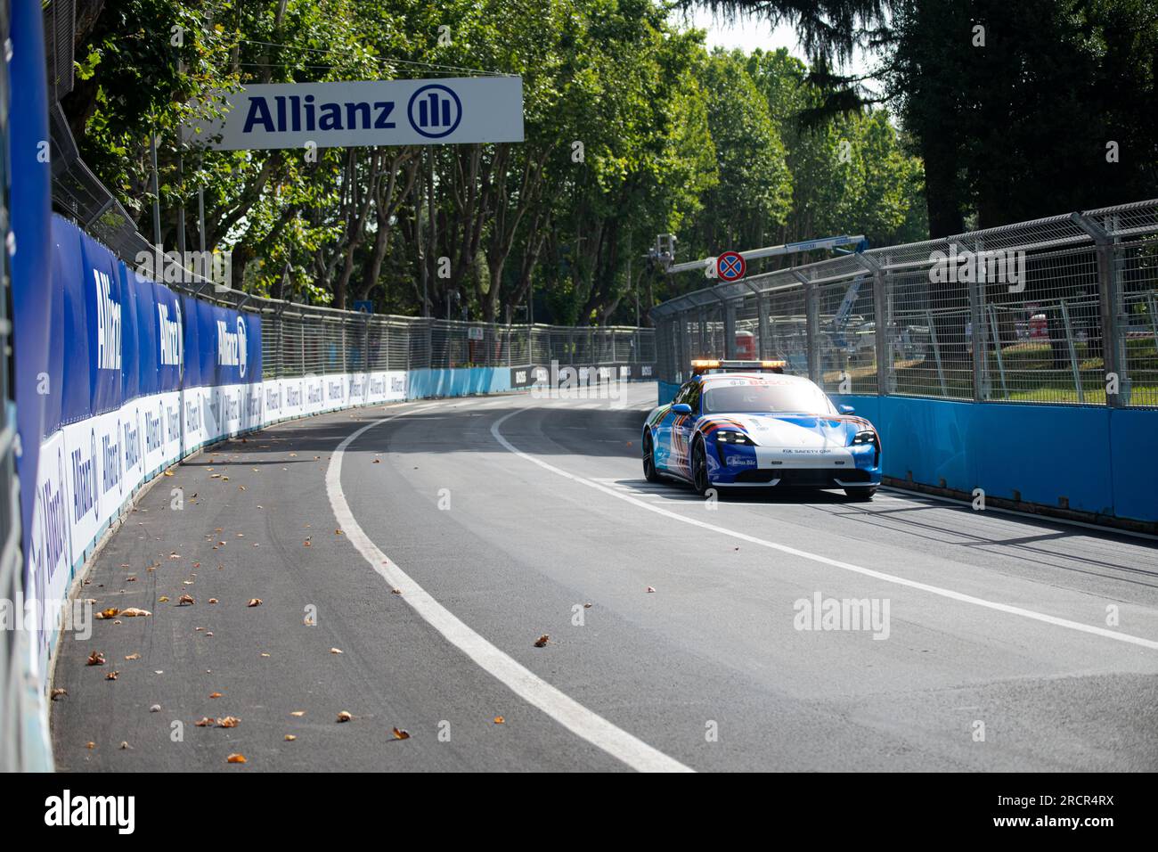 Rome, Italy July 16 2023 – Formula E Hankook Rome E-Prix, FIA safety car runnng on racetrack. Photo Credit: Fabio Pagani/Alamy Live News Stock Photo