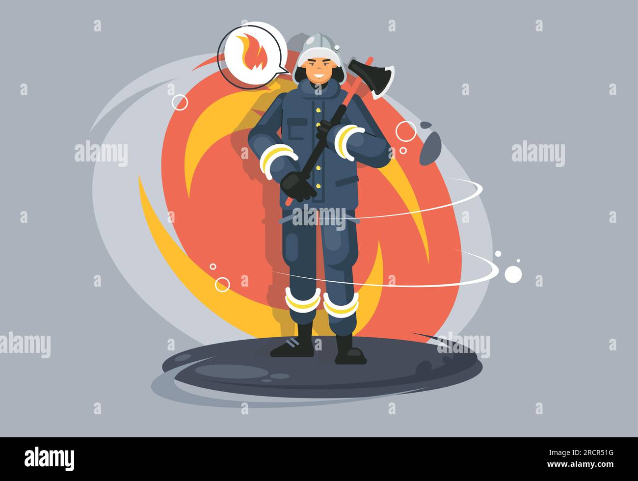 profession firefighter. Fire brigade employee. Protective suit. Heat
