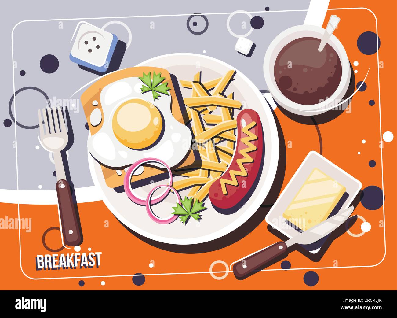 Vector breakfast concept with food and drinks. Breakfasts and brunches
