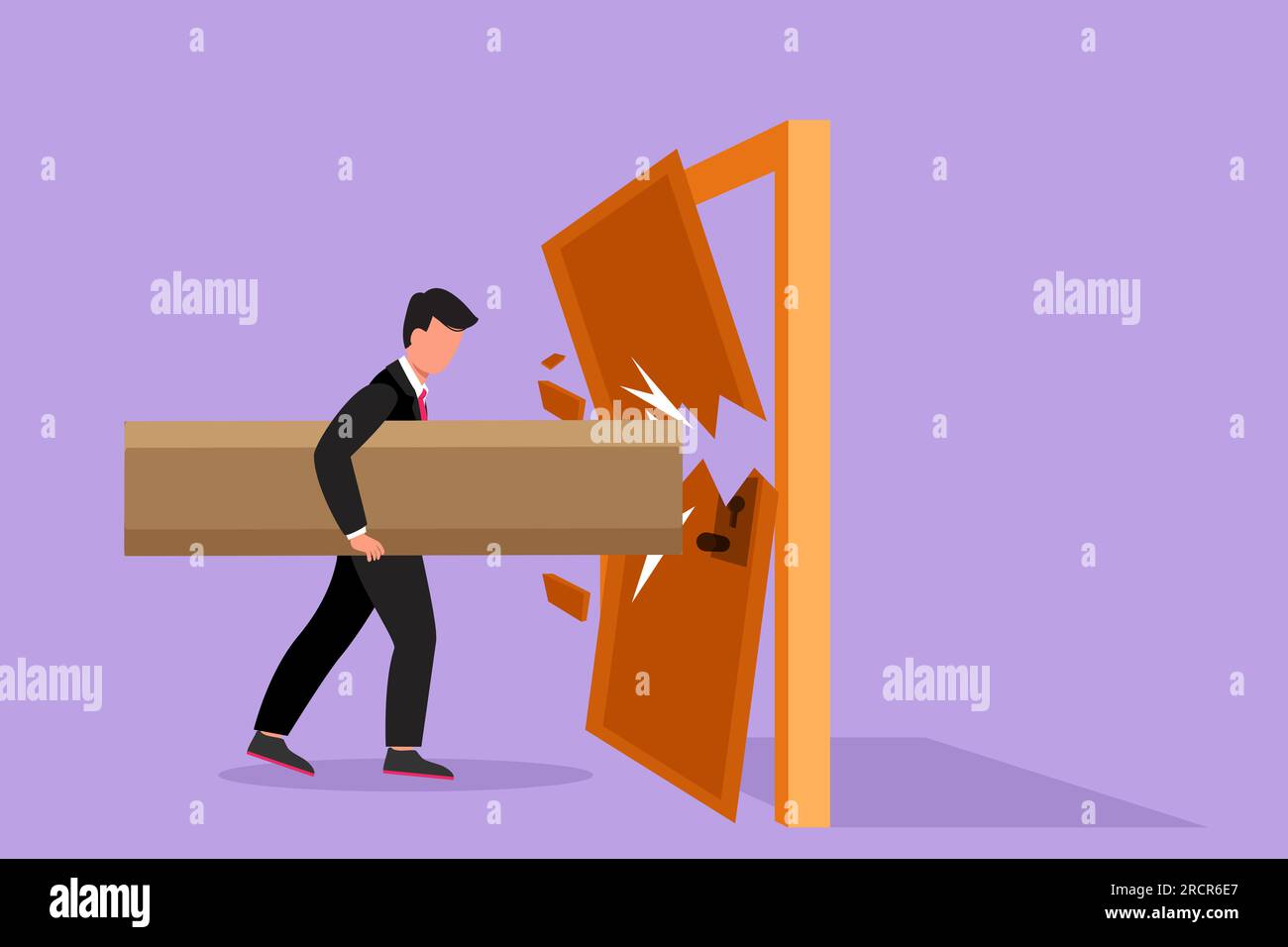 Character flat drawing of young businessman holding large log and