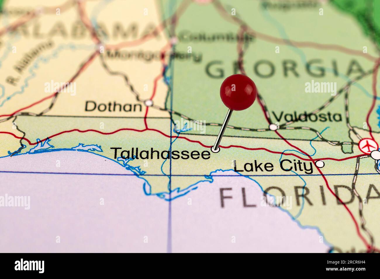 Tallahassee map. Tallahassee pin map. Close up of Tallahassee map with