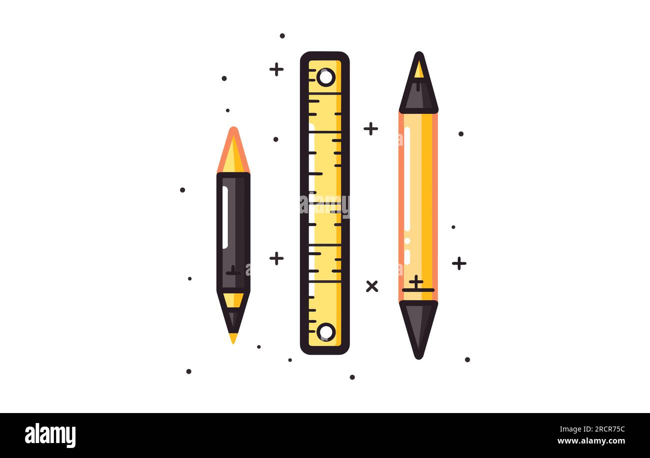Back to school ruler and pencil style illustration,ruler and pencil