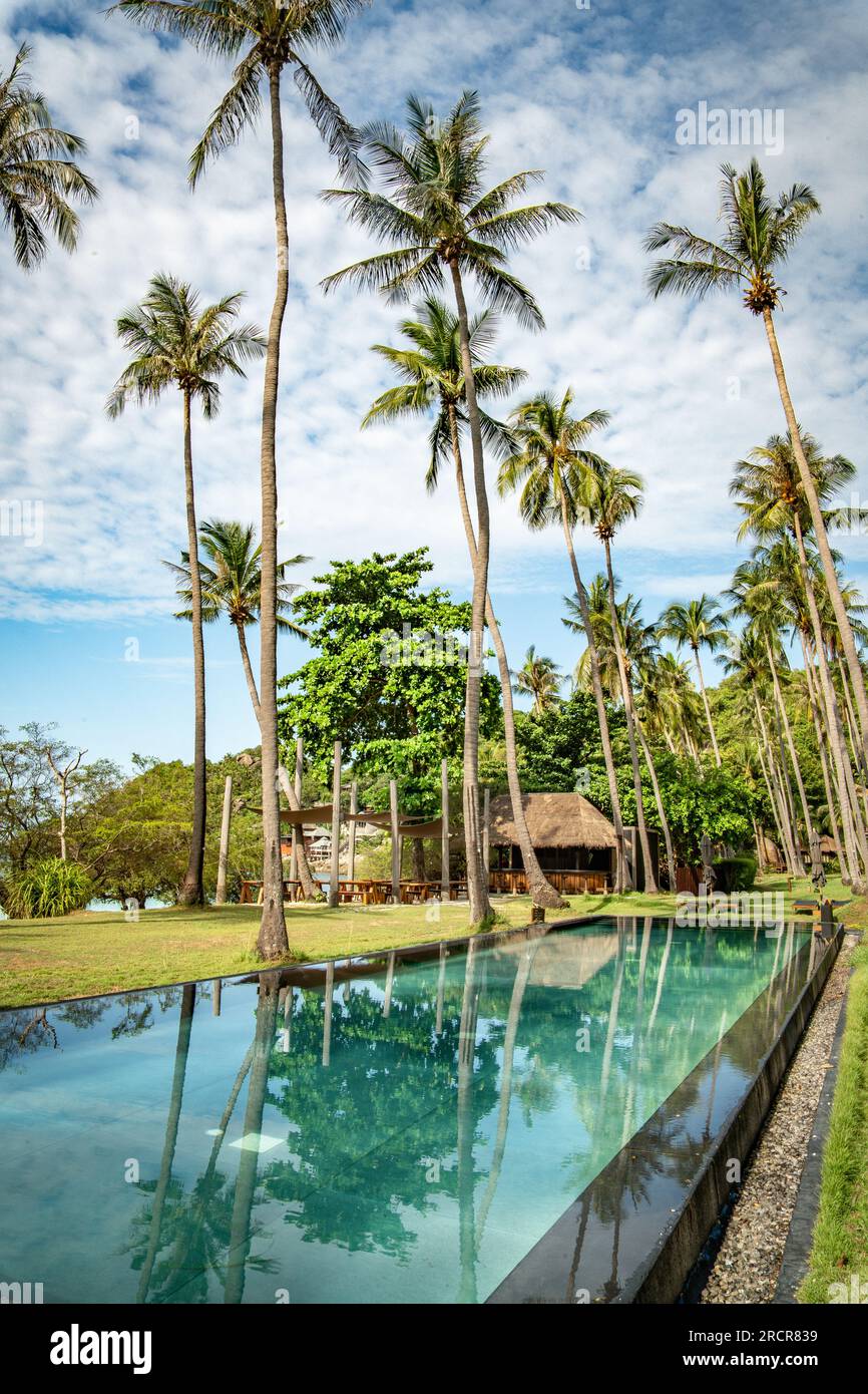 View of Haad Tien Beach resort in shark bay, koh Tao, Thailand Stock ...