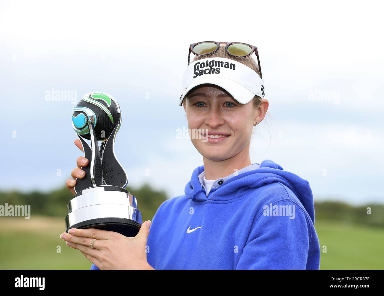 Nelly Korda lifts the trophy following day three of the 2023 Aramco ...