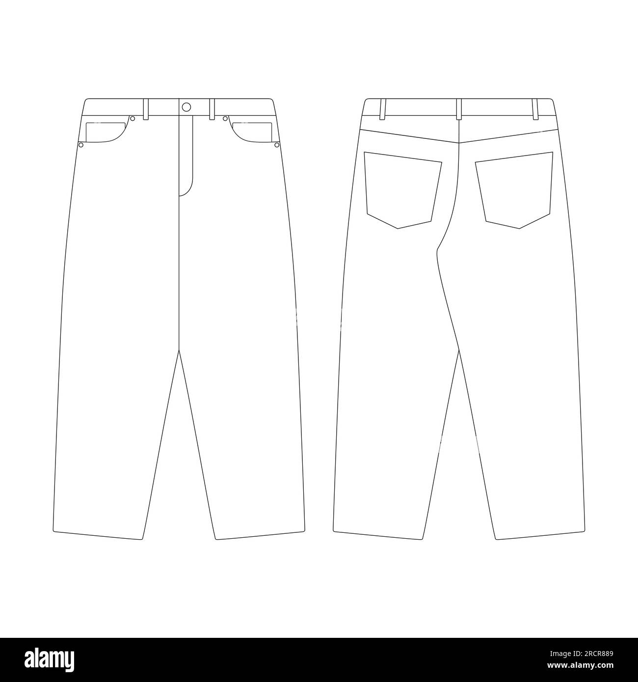Baggy Jeans Denim Pants Technical Fashion Illustration With Full Length  Low Waist Rise 5 Pockets Flat Bottom Apparel Template Front Back  White Grey Color Style Women Men Unisex CAD Mockup Royalty Free