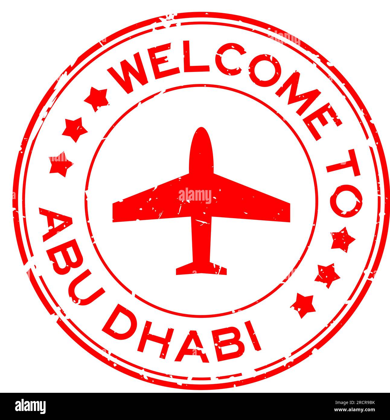 Grunge red to abu dhabi with airplane icon round rubber seal