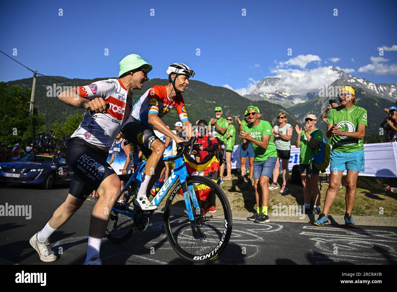 Saint Gervais Mont Blanc, France. 16th July, 2023. Luxembourgian Alex Kirsch of Lidl-Trek pictured in action during stage 15 of the Tour de France cycling race, from Les Gets Les Portes du Soleil to Saint-Gervais Mont-Blanc (179 km), France, Sunday 16 July 2023. This year's Tour de France takes place from 01 to 23 July 2023. BELGA PHOTO JASPER JACOBS Credit: Belga News Agency/Alamy Live News Stock Photo