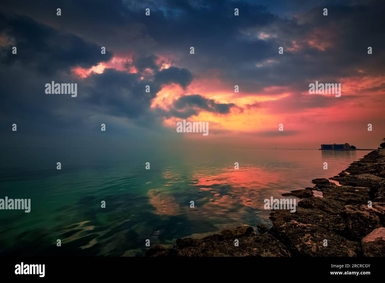 Dramatic sunrise clouds view in Alkhobar sea side Saudi Arabia. City