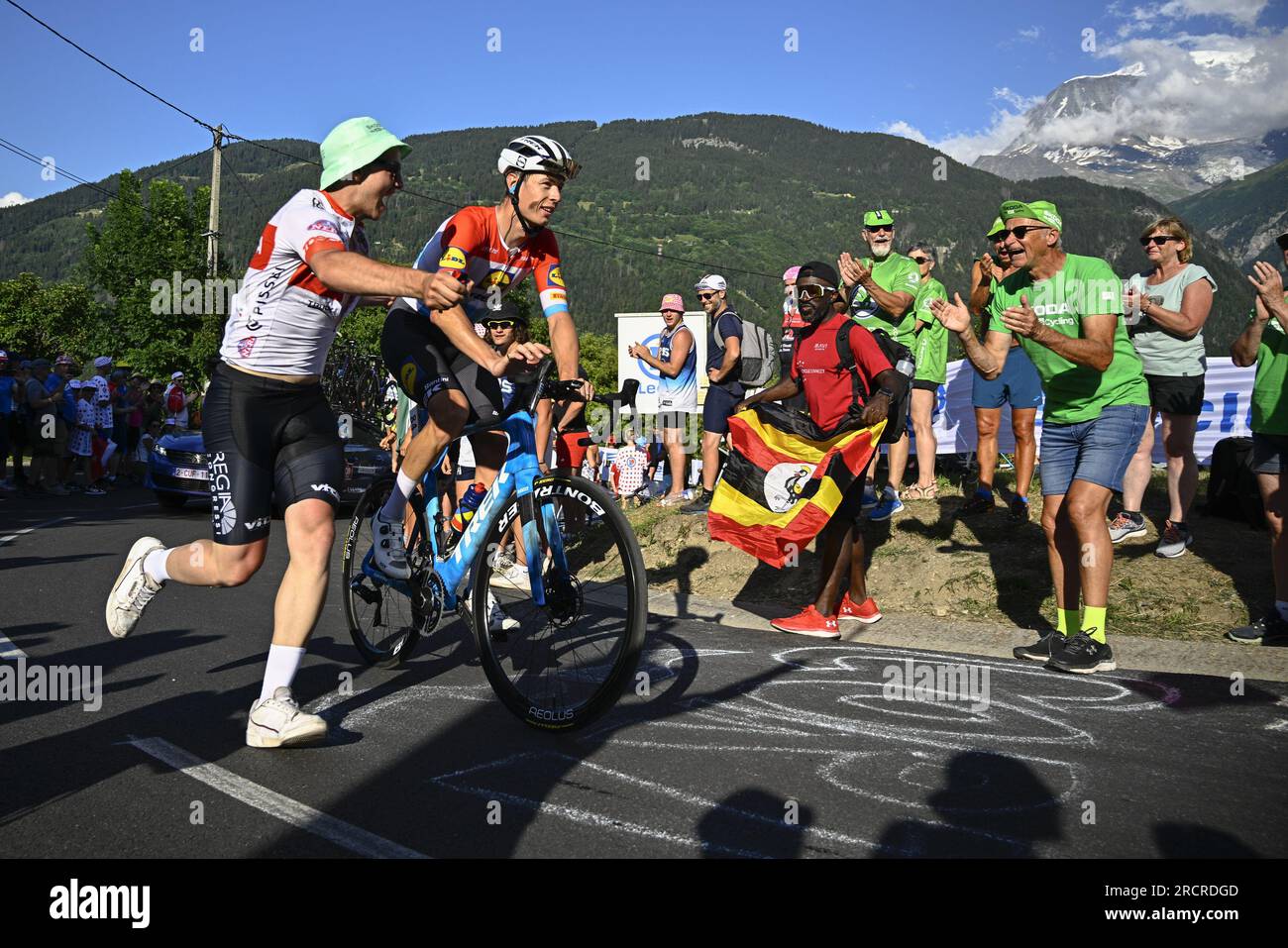 Saint Gervais Mont Blanc, France. 16th July, 2023. Luxembourgian Alex Kirsch of Lidl-Trek pictured in action during stage 15 of the Tour de France cycling race, from Les Gets Les Portes du Soleil to Saint-Gervais Mont-Blanc (179 km), France, Sunday 16 July 2023. This year's Tour de France takes place from 01 to 23 July 2023. BELGA PHOTO JASPER JACOBS Credit: Belga News Agency/Alamy Live News Stock Photo