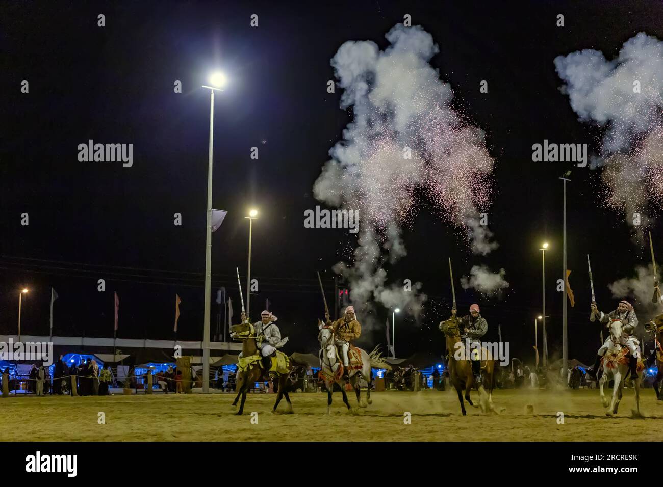 Horse Riders performing in Abqaiq desert Safari festival at Salasil Dammam Saudi Arabia. 10-Jan-2020. Stock Photo