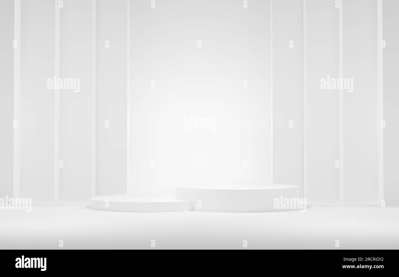 Podium in abstract white composition, 3d render. Stock Photo