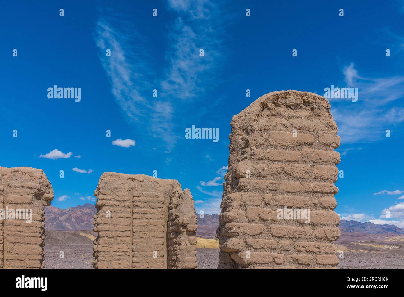 Eroded adobe brick columns at Harmony Borox Works in Death Valley National Park, California. Stock Photo