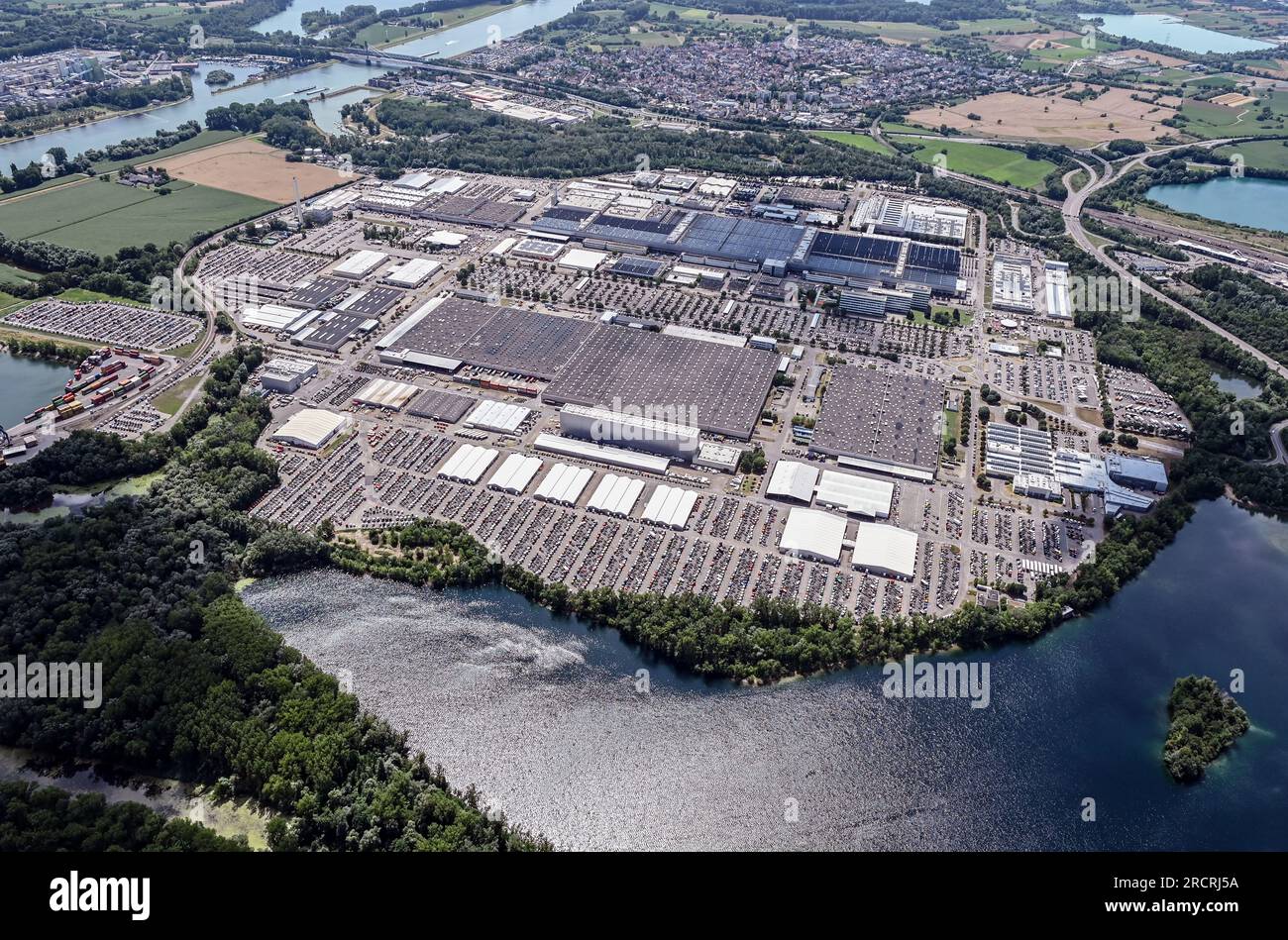 16 July 2023, Baden-Württemberg, Wörth am Rhein: Aerial view, taken ...