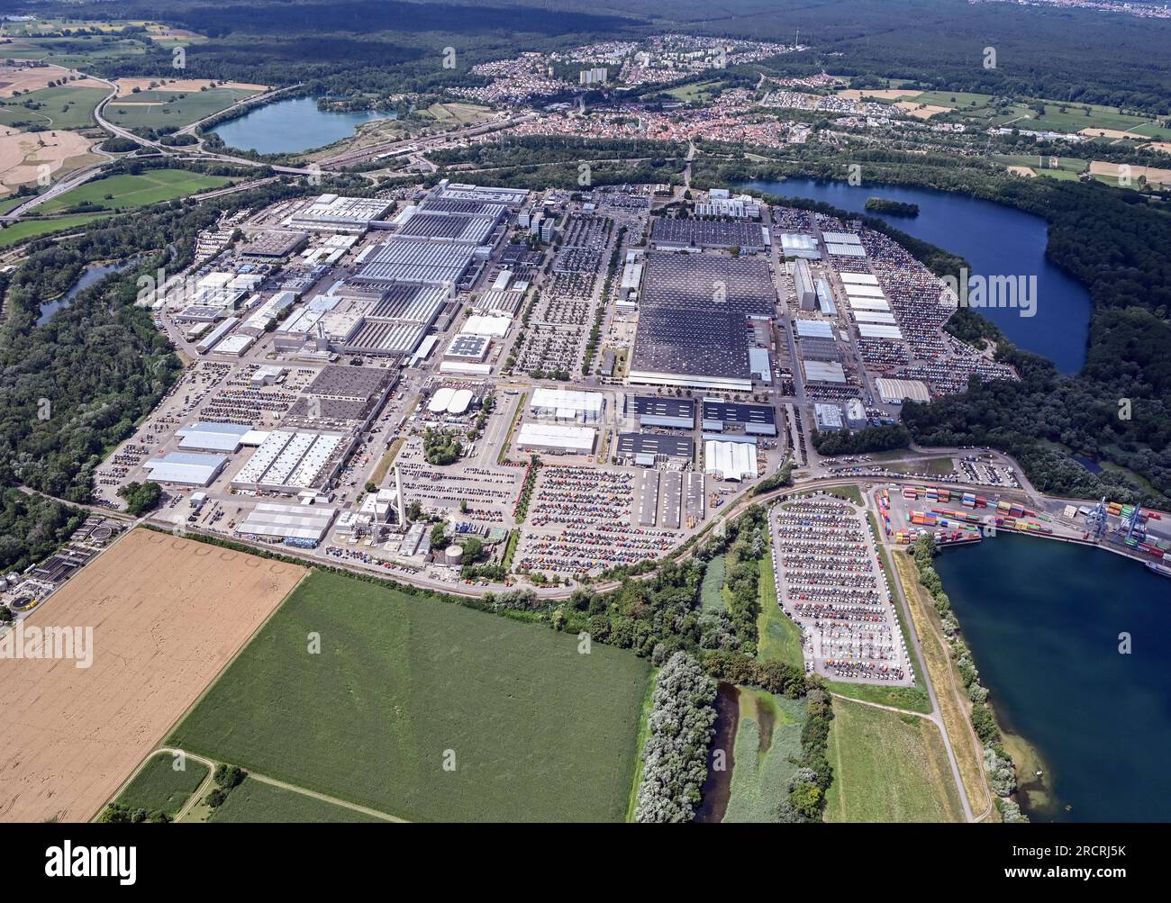 16 July 2023, Baden-Württemberg, Wörth am Rhein: Aerial view, taken ...