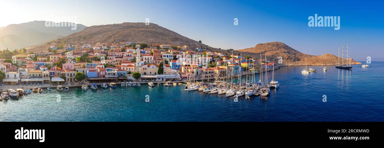 Chalki island, one of the most charmy Dodecanese islands of Greece, close to Rhodes. Stock Photo