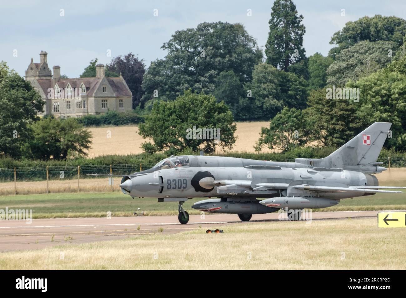 Polish Air Force Sukho SU-22 Fitter arrives for he 2023 Fairford International Air Tattoo. Stock Photo