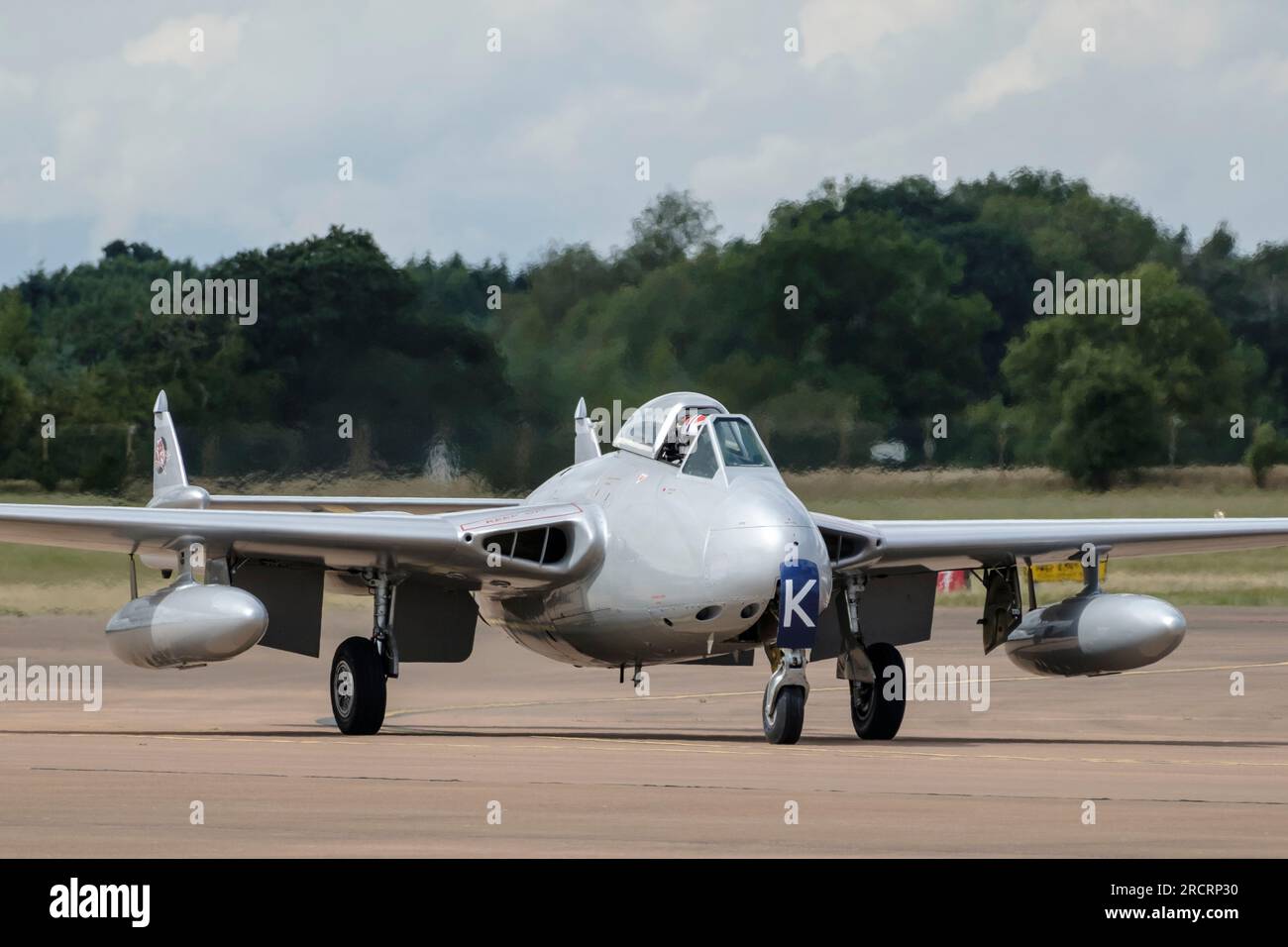 Norwegian Air Force DH Vampire FB.52 arrive for the 2023 Fairforf International Air Tattoo Stock Photo