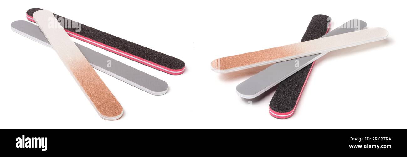 Three nail file with a different abrasive isolated on white background