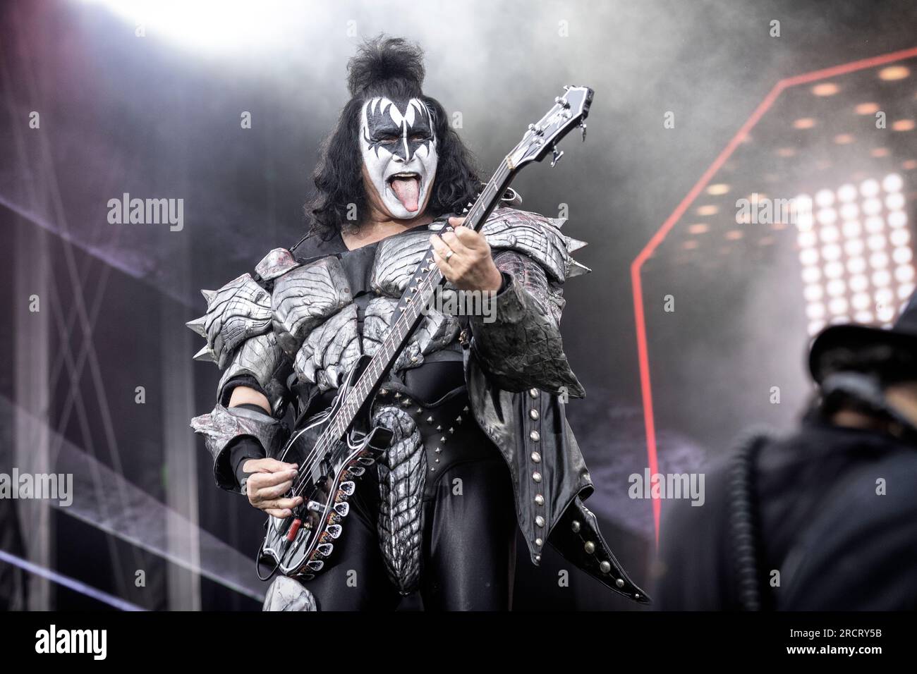 Tonsberg, Norway. 15th, July 2023. The American rock band Kiss performs a live concert at Kaldnes Vest in Tonsberg. Here vocalist and bass player Gene Simmons is seen live on stage. The concert was the last in Europe as part of the End of the Road World Tour. (Photo credit: Gonzales Photo - Terje Dokken). Stock Photo