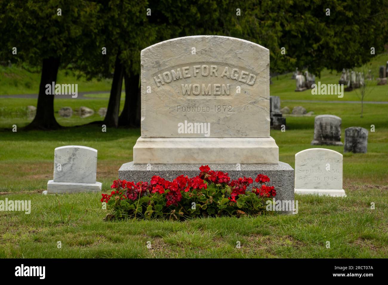 tombstone for the Home for aged women at the Mount Hope Cemetery in Bangor Maine Stock Photo