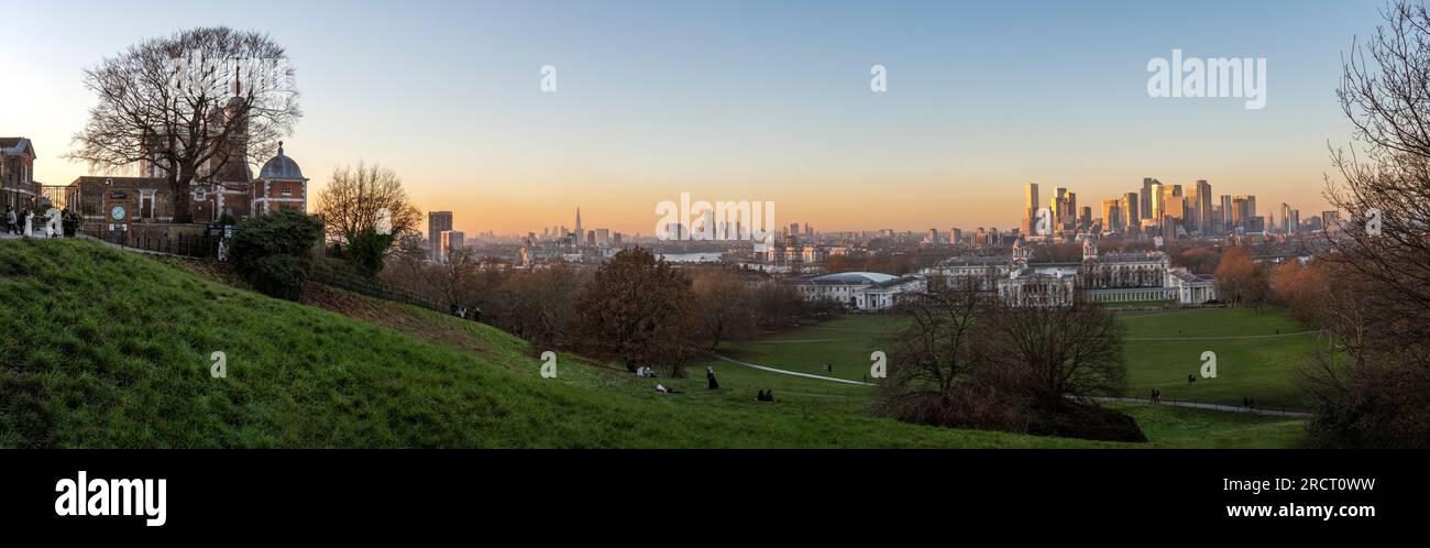 Panoramic London Skyline in Greenwich Park, London, U.K. Stock Photo