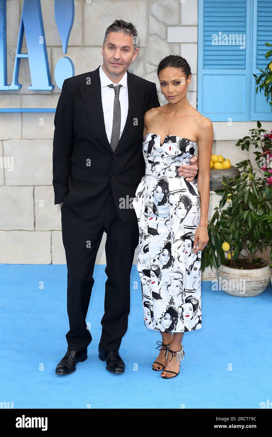 London, UK. 16th July, 2018. Ol Parker and Thandie Newton attend the UK Premiere of 'Mamma Mia! Here We Go Again' at the Eventim Apollo in London. (Photo by Fred Duval/SOPA Images/Sipa USA) Credit: Sipa USA/Alamy Live News Stock Photo
