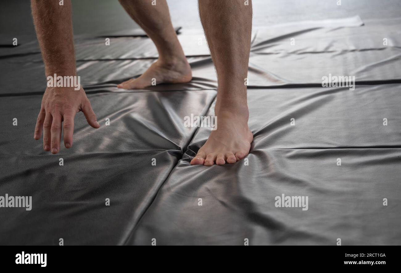 wrestling stance fitness martial arts copy space backgrounds image horizontal Stock Photo