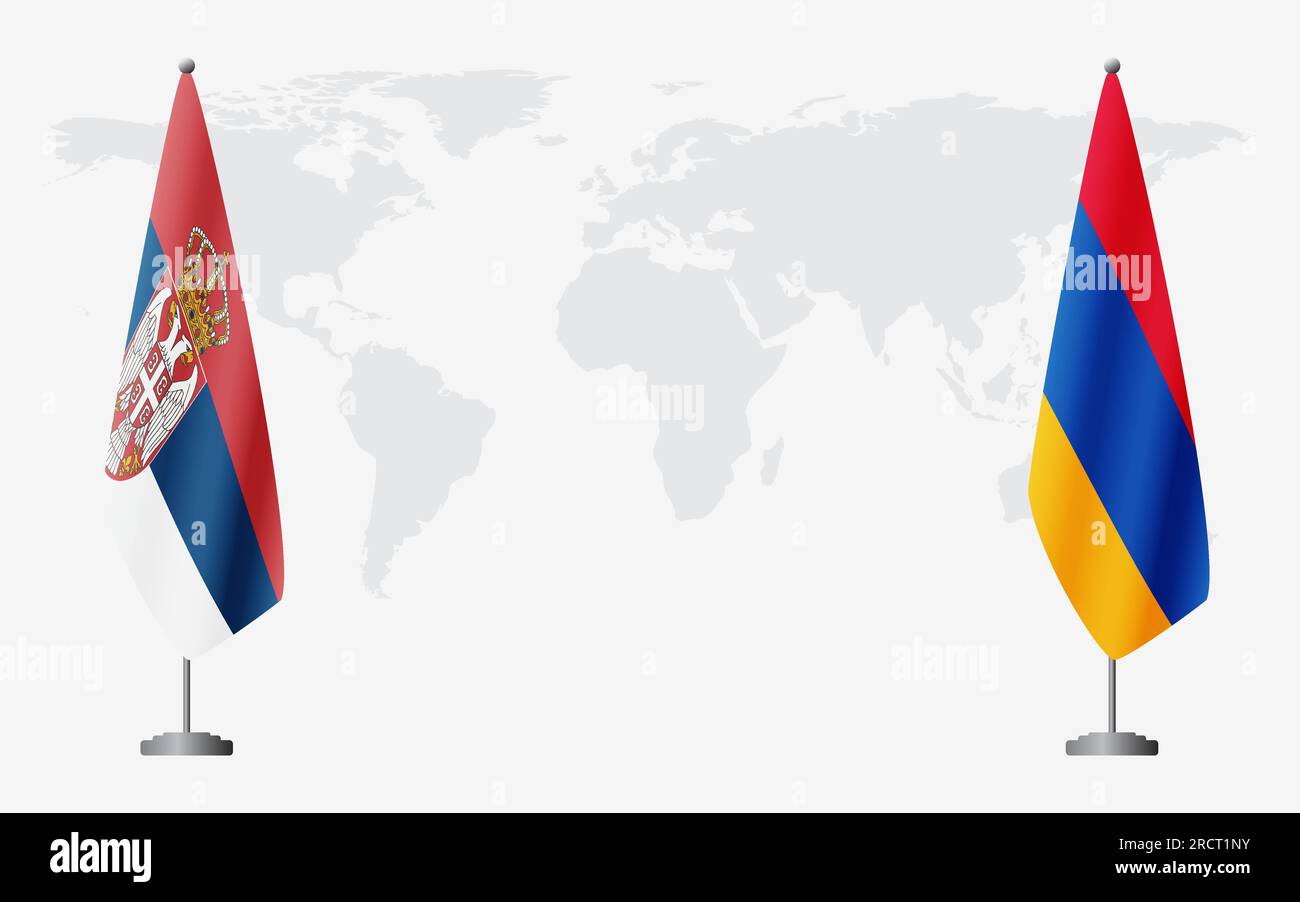 Serbia and Armenia flags for official meeting against background of