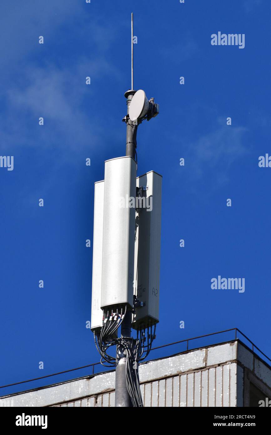 Moscow, Russia . Base stations for cellular networks on apole Stock Photo
