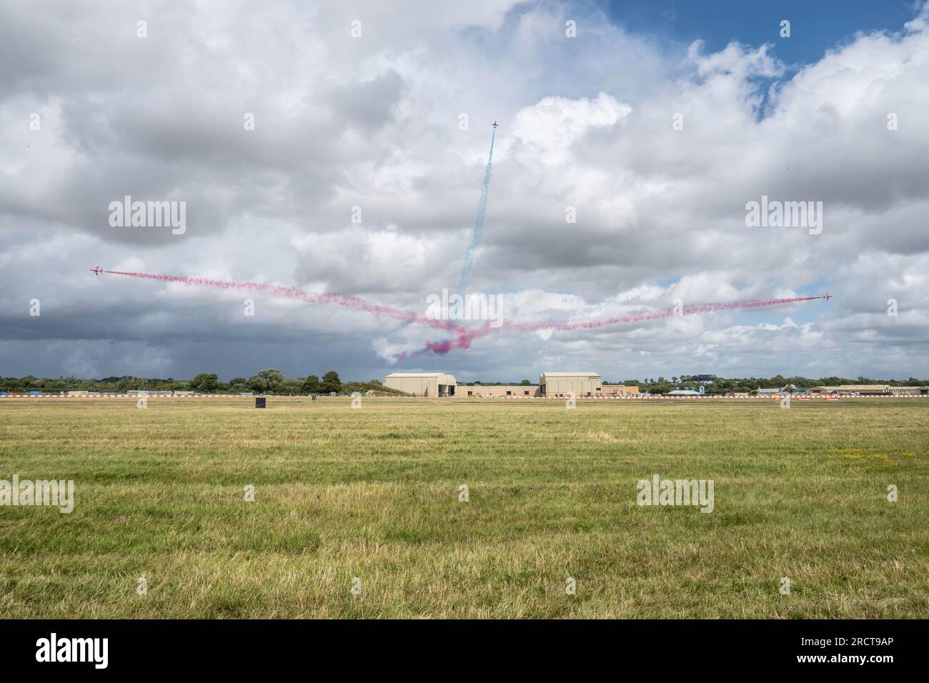 RAF FAIRFORD, GLOUCESTERSHIRE, ENGLAND - 15 July 2023: Red Arrows putting on a display at the Royal International Air Tattoo 2023 Stock Photo