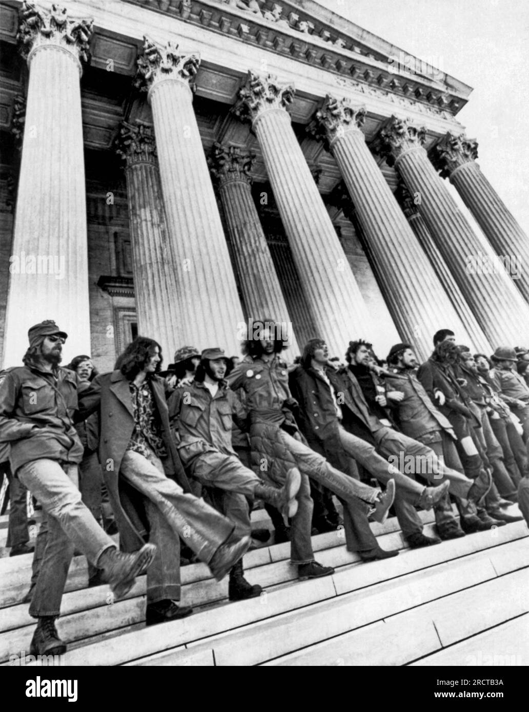 Washington, D.C.,  April 22, 1971 Vietnam veterans, who are opposed to the war in Vietnam, demonstrate on the steps of the Supreme Court Building. Stock Photo