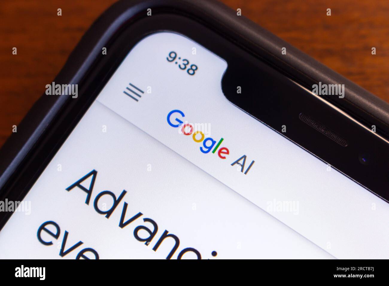 Vancouver, CANADA - Jun 29 2023 : Closeup logo of Google AI seen in its website on an iPhone. Google AI is a division of Google dedicated to AI tech Stock Photo