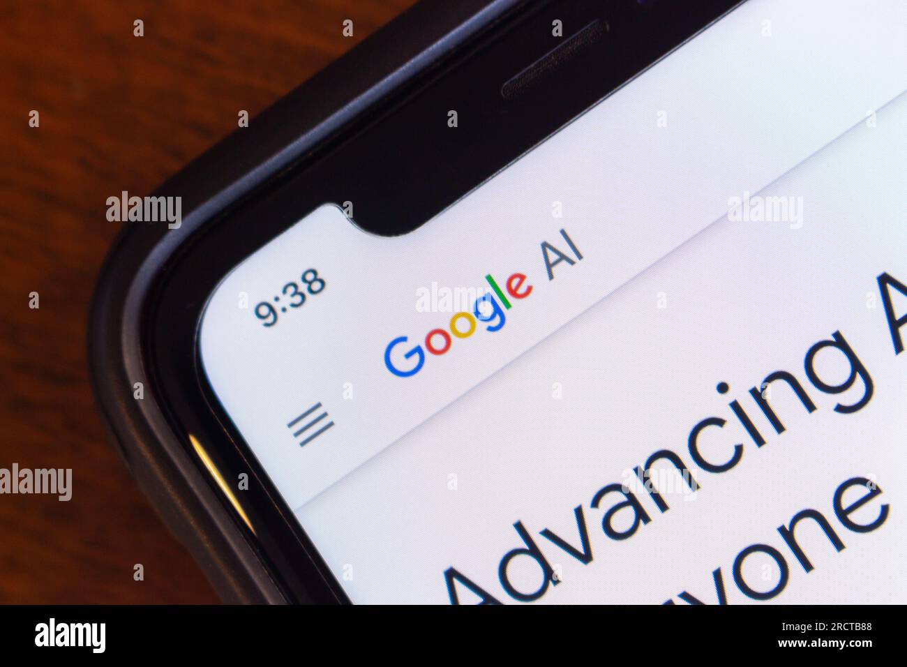 Vancouver, CANADA - Jun 29 2023 : Closeup logo of Google AI seen in its website on an iPhone. Google AI is a division of Google dedicated to AI tech Stock Photo