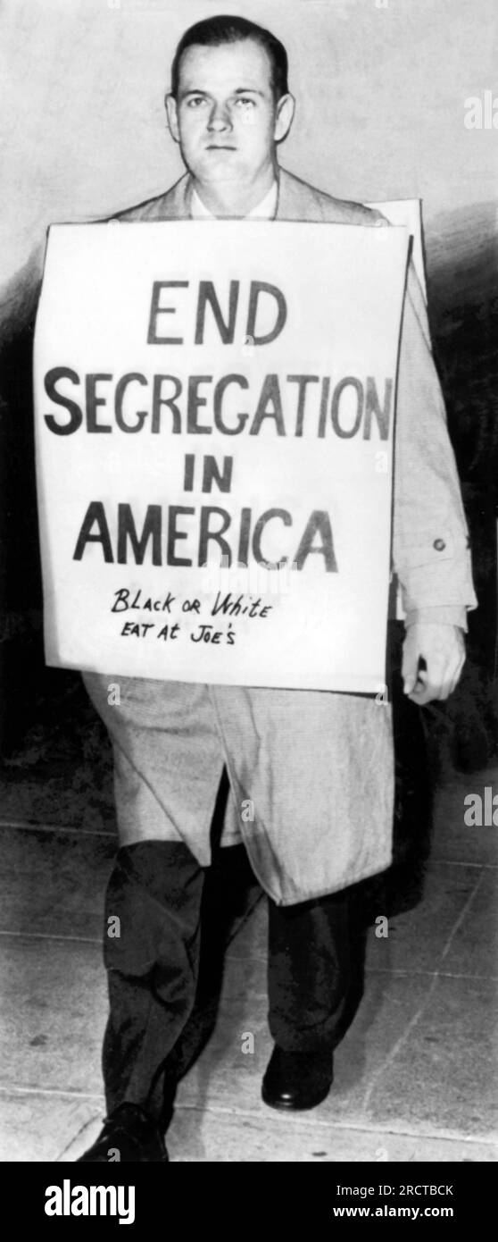 Attalla, Alabama:  April 23, 1963 Civil rights activist and C.O.R.E. member William L. Moore was walking and wearing this sign from Chattanooga, Tennessee to Jackson, Mississippi to deliver a message to Governor Ross Barnett when he was shot at close range and left by the side of the road. Stock Photo