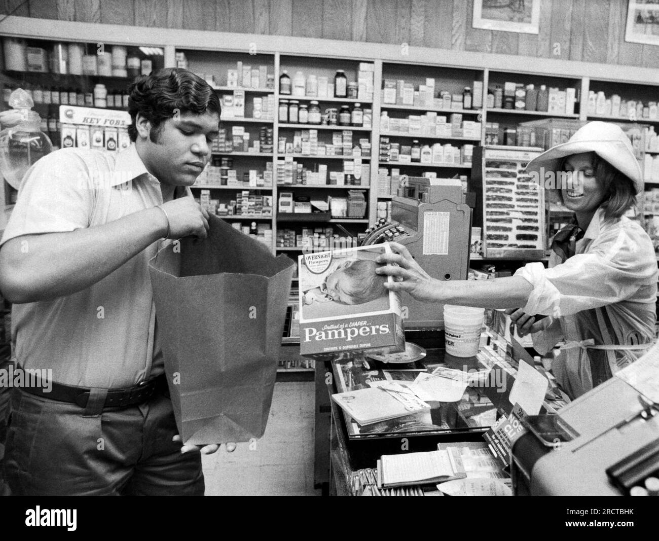 New York, New York June 19, 1972 Edith Irving purchasing pampers at