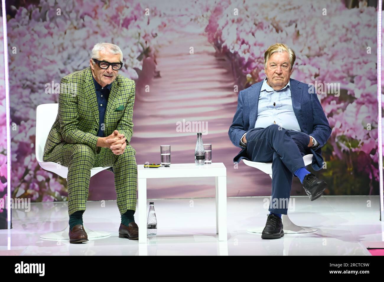 London, UK. 16th July, 2023. Fireside Chat: Eric Musgrave talks with George Davies at Pure London, London Olympia in London, UK. 16th July, 2023. Credit: See Li/Picture Capital/Alamy Live News Stock Photo