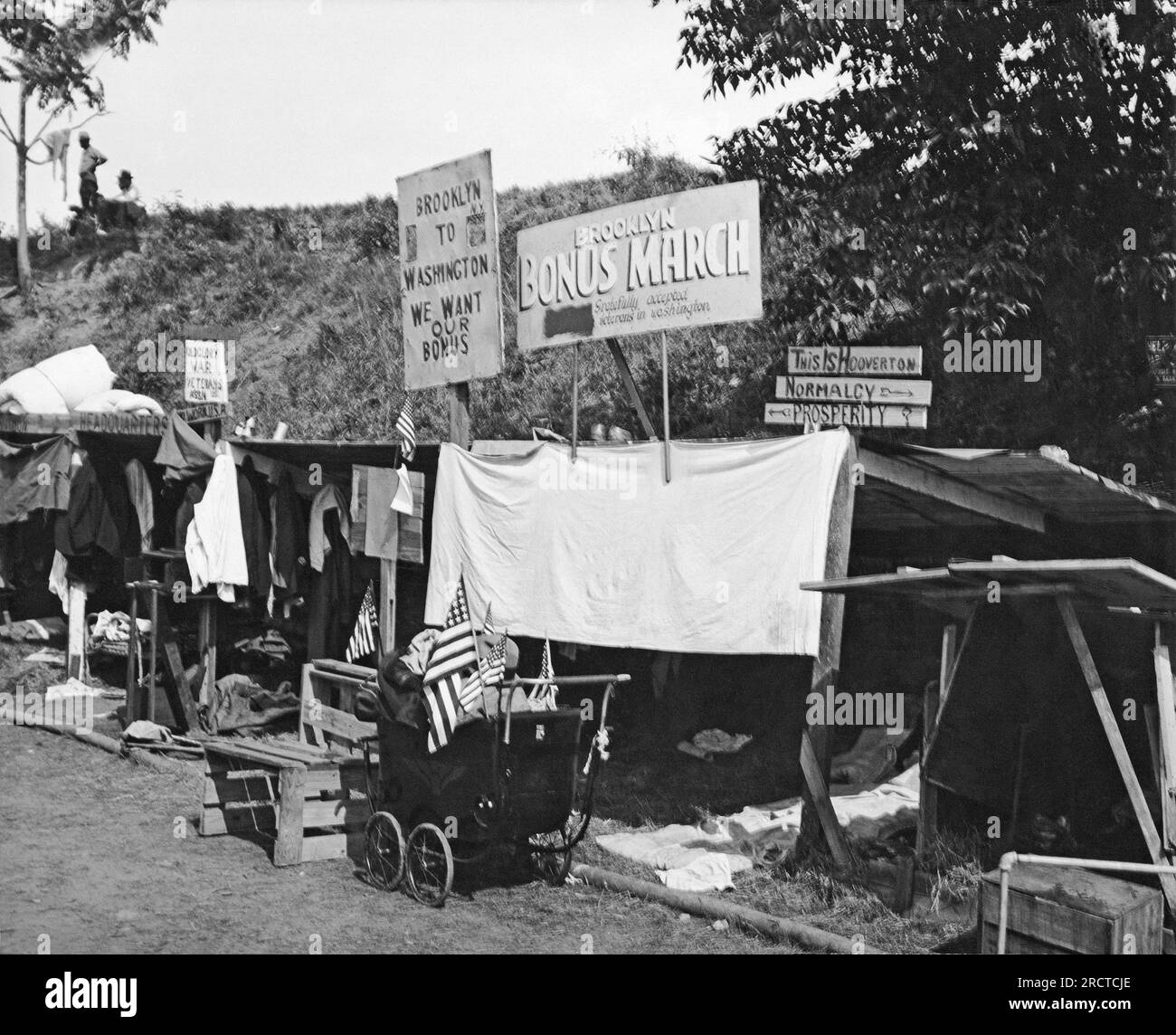 Washington, D.C.:  1932. An encampment of shanties built by Brooklyn veterans in the Bonus Expeditionary Forces in Washington, D.C Stock Photo