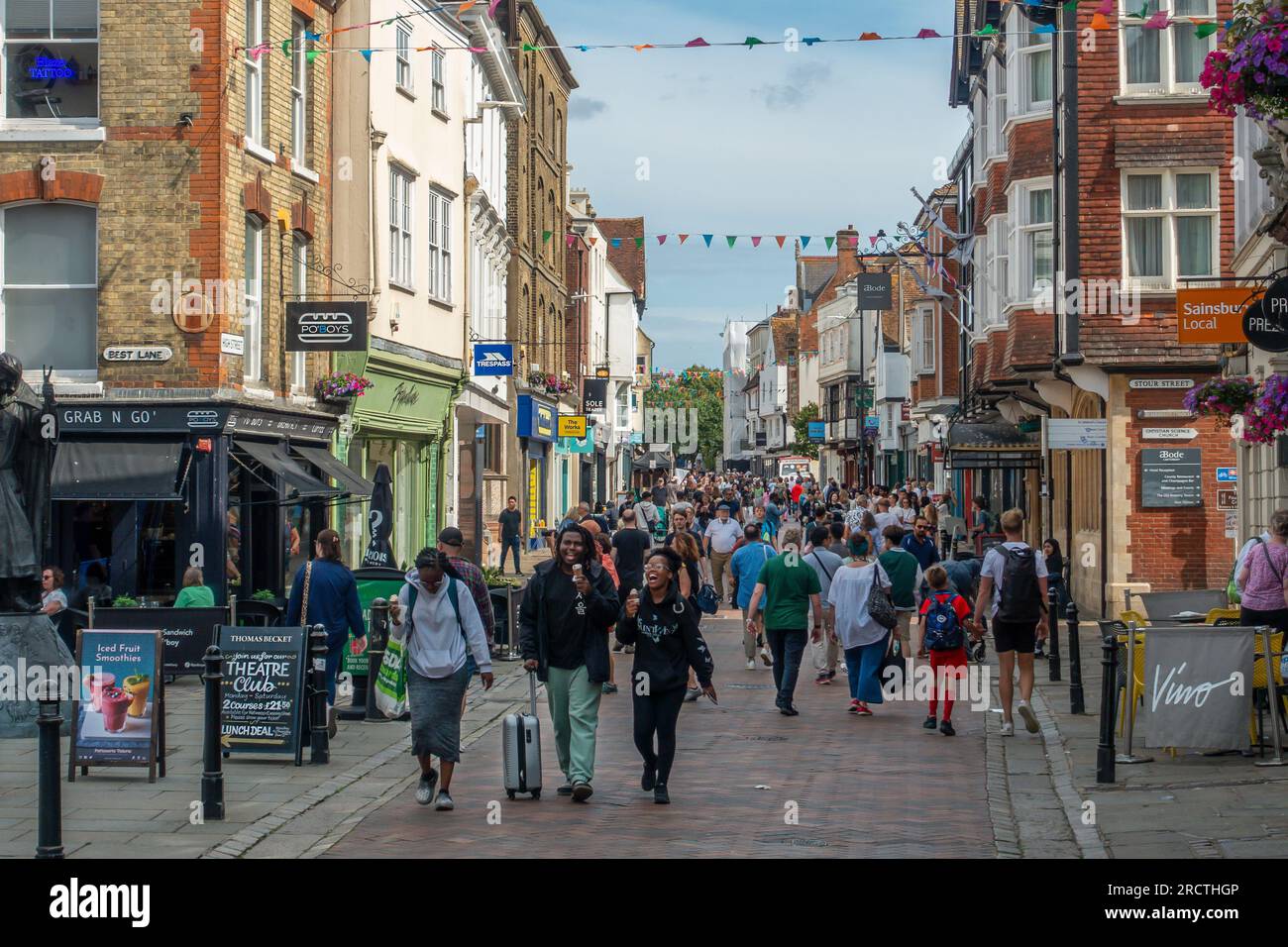Busy,High Street,Canterbury,Summer,Visitors,Canterbury,Kent,England Stock Photo