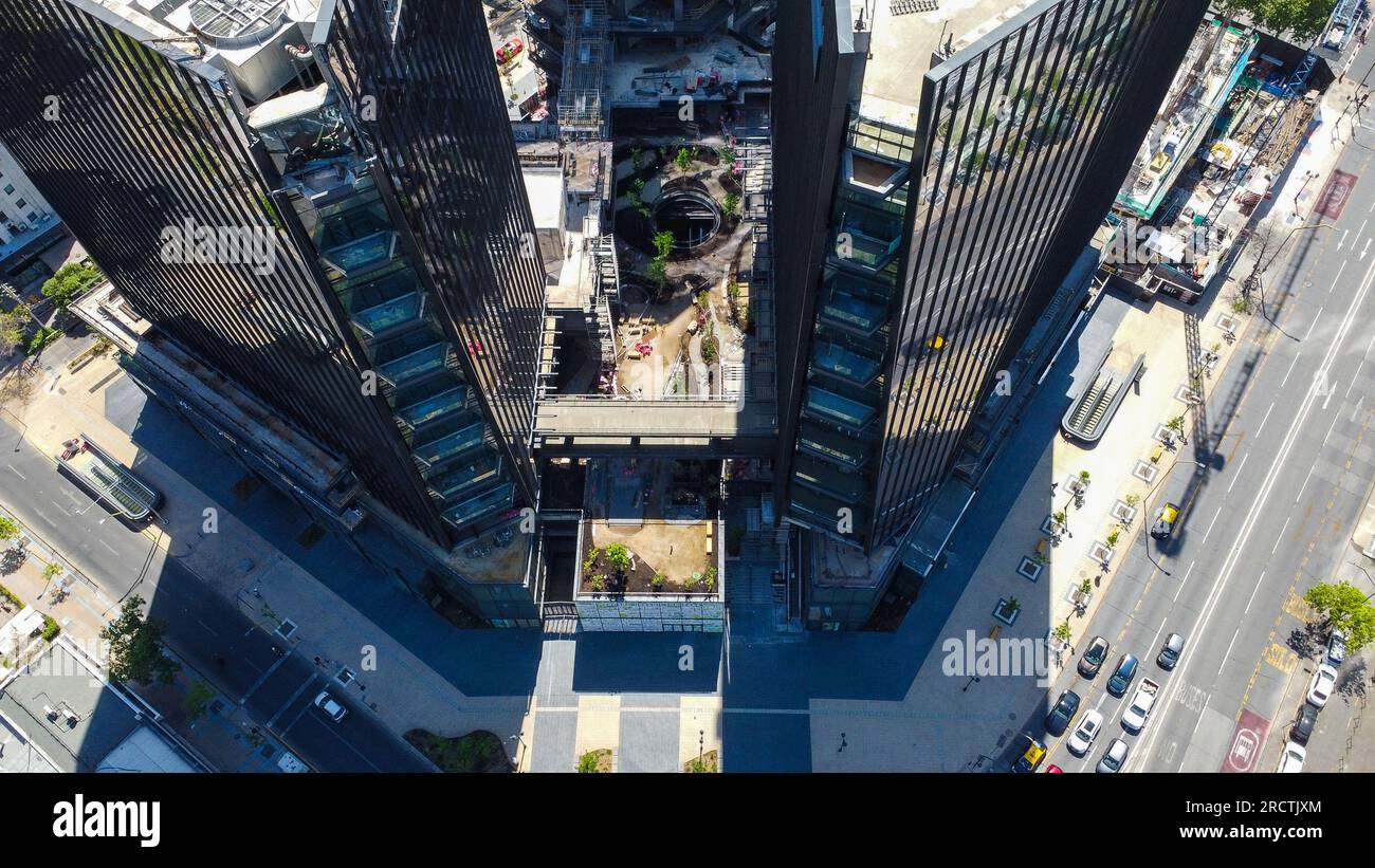 Drone view of Mercado Urbano Tobalaba MUT, in Santiago, Las Condes, Chile Stock Photo