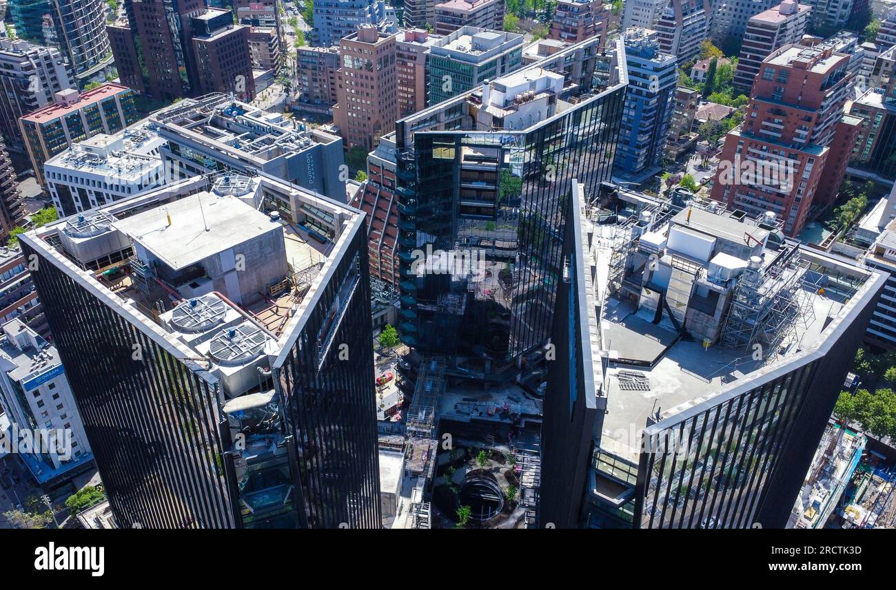 Drone view of Mercado Urbano Tobalaba MUT, in Santiago, Las Condes, Chile Stock Photo