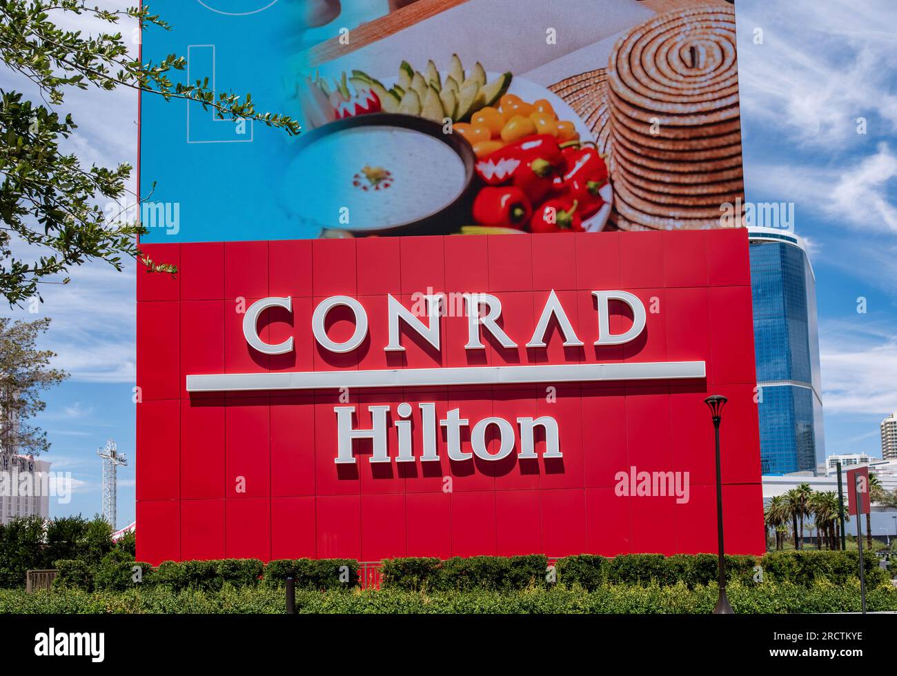 Conrad Hilton sign, Resorts World, Las Vegas, Nevada Stock Photo Alamy