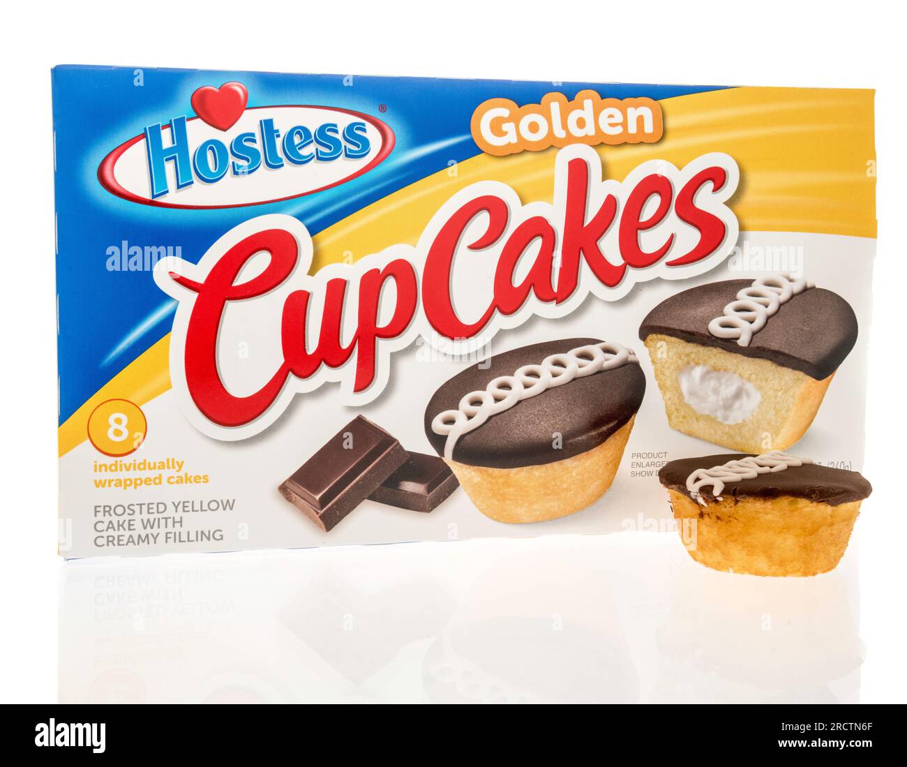 Winneconne, WI - 15 July 2023: A package of Hostess Golden cupcakes food on an isolated background. Stock Photo