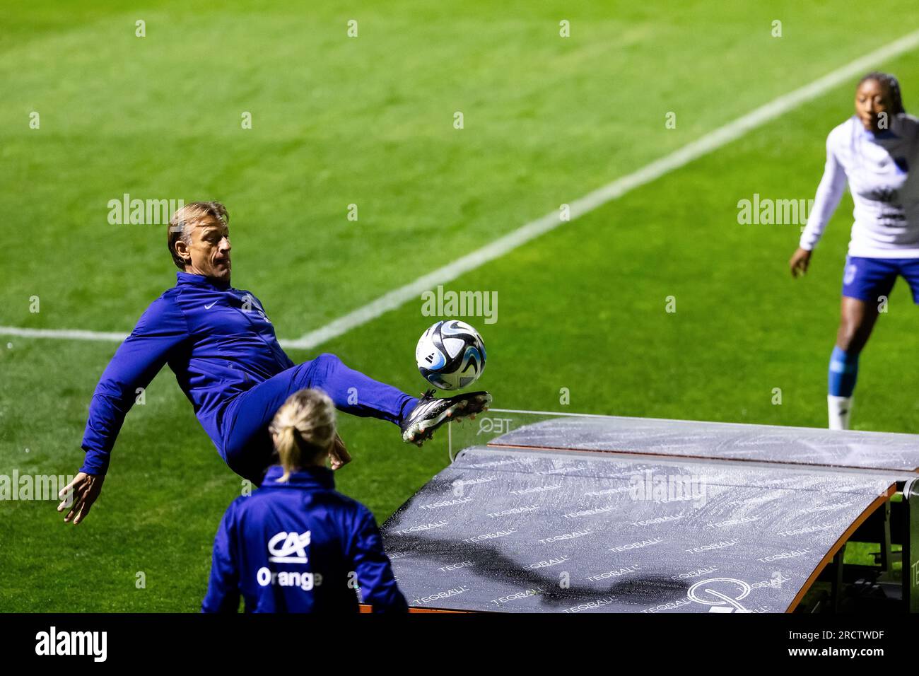 Sydney, Australia, 16 July, 2023. Herve Renard, Head Coach of France, kicks the ball during a France Training Session at Valentine Sports Park on February 16, 2023 in Sydney, Australia. Credit: Damian Briggs/Speed Media/Alamy Live News Stock Photo