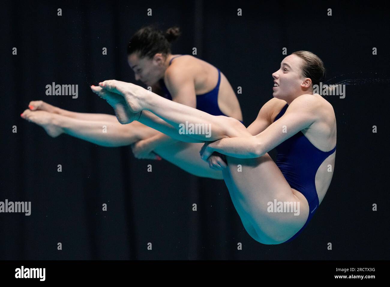 Synchronised Springboard Yasmin Harper and Scarlett Mew Jensen, of Britain, compete in the women ...