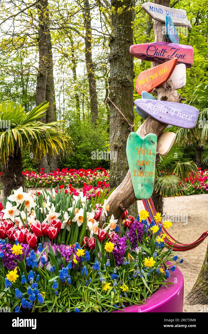 motto direction sign at the Keukenhof Gardens Stock Photo